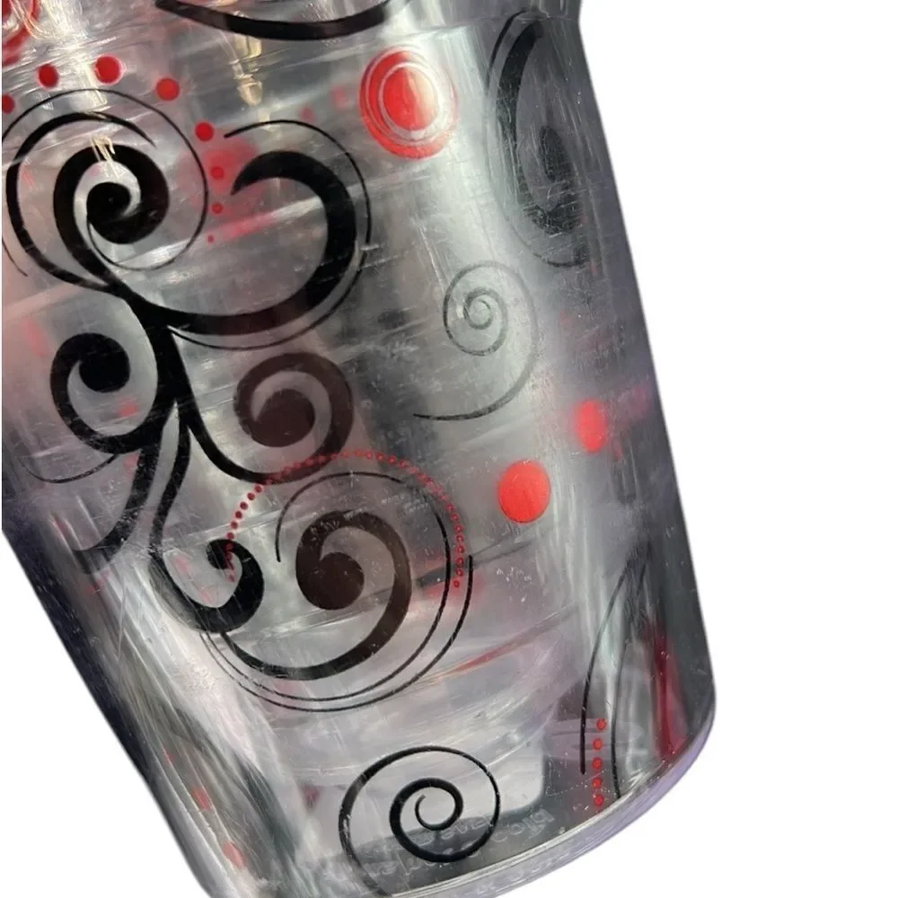 Tervis Tumbler 24oz Berry Swirlwind Clear Red Lid Hot or Cold Beverage Cup READ